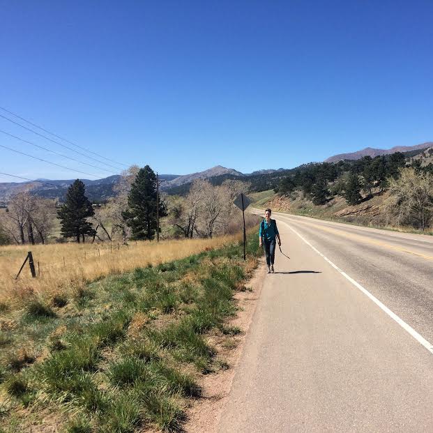 Lauren walking between Boulder and Lyons